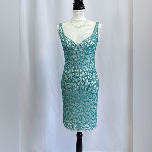 JOANNA MASTROIANNI Beaded Illusion-Neck Cocktail Dress size 2 - Picture 1 of 13